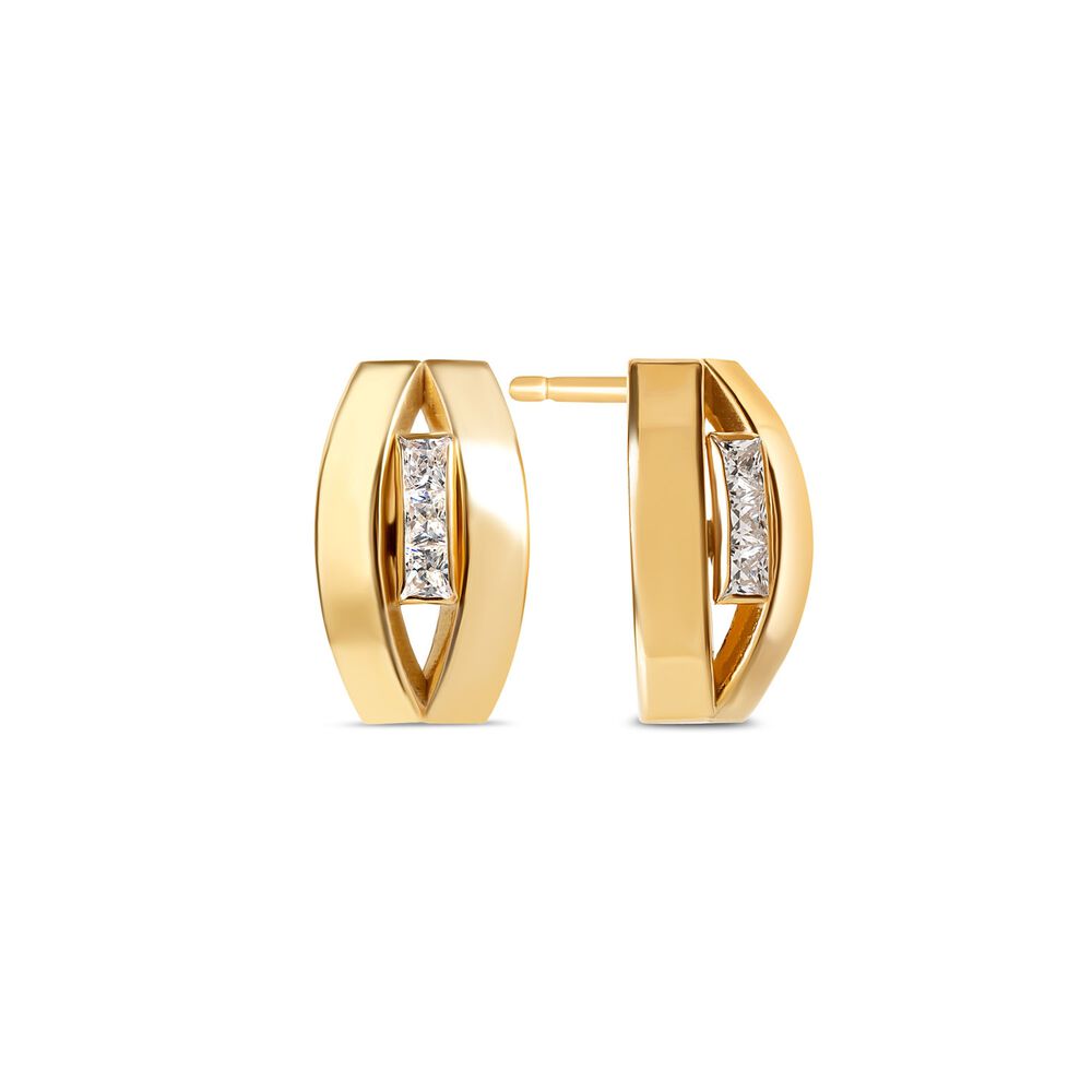9ct Yellow Gold Three Stone Oval Stud Earrings image number 1
