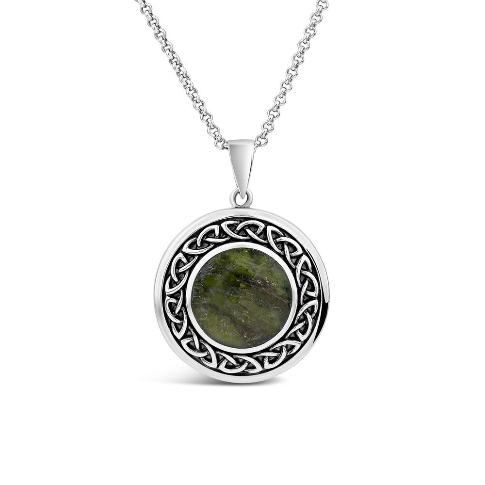 Silver Connemara Marble Round Celtic Knot Pendant image number 0