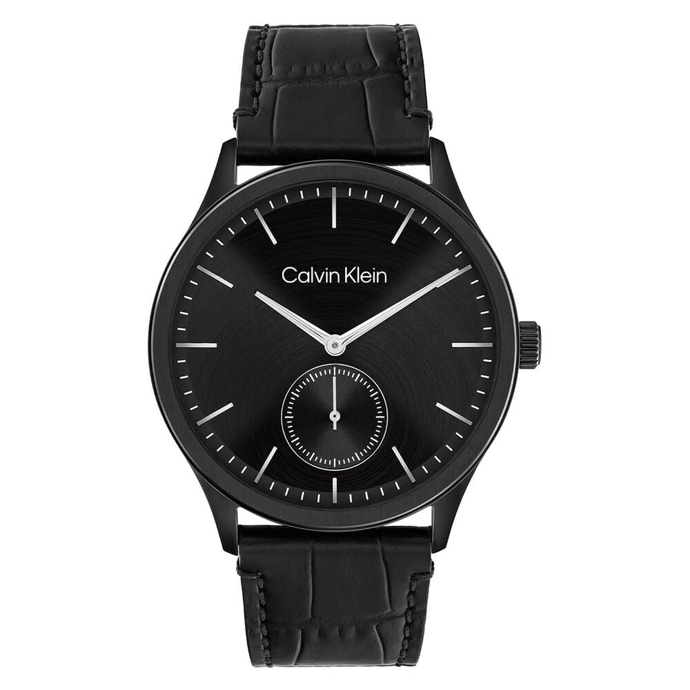 Calvin Klein Tailored 42mm Black Dial Black Leather Strap Watch