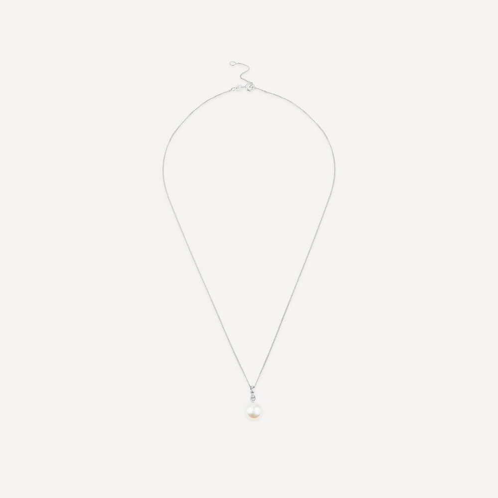9ct White Gold 0.04ct Top Diamond & Freshwater Pearl Pendant image number 2
