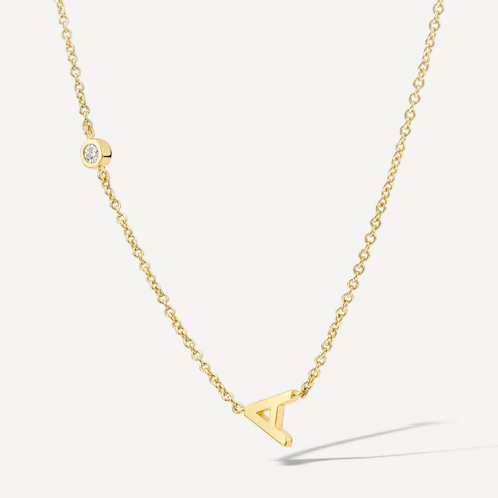Sterling Silver Yellow Gold Plated 0.06ct Lab Grown Diamond Initial A Necklet