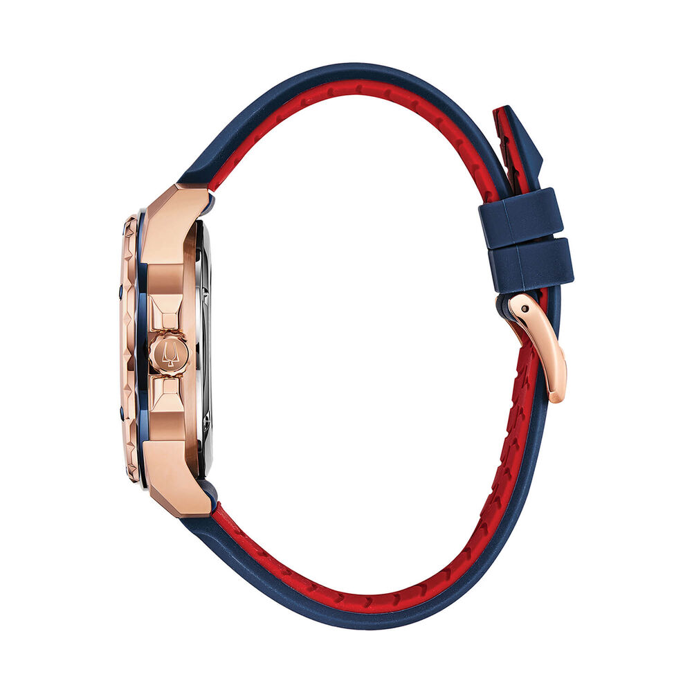 Bulova Marine Star Series A Automatic 45mm Blue Dial Rose Gold Tone Case Silicone Strap Watch image number 3