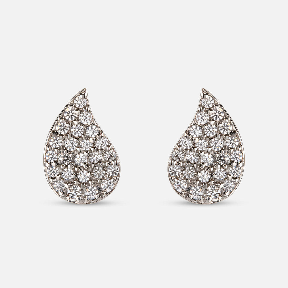 9ct White Gold 0.15ct Diamond Pave Leaf Stud Earrings