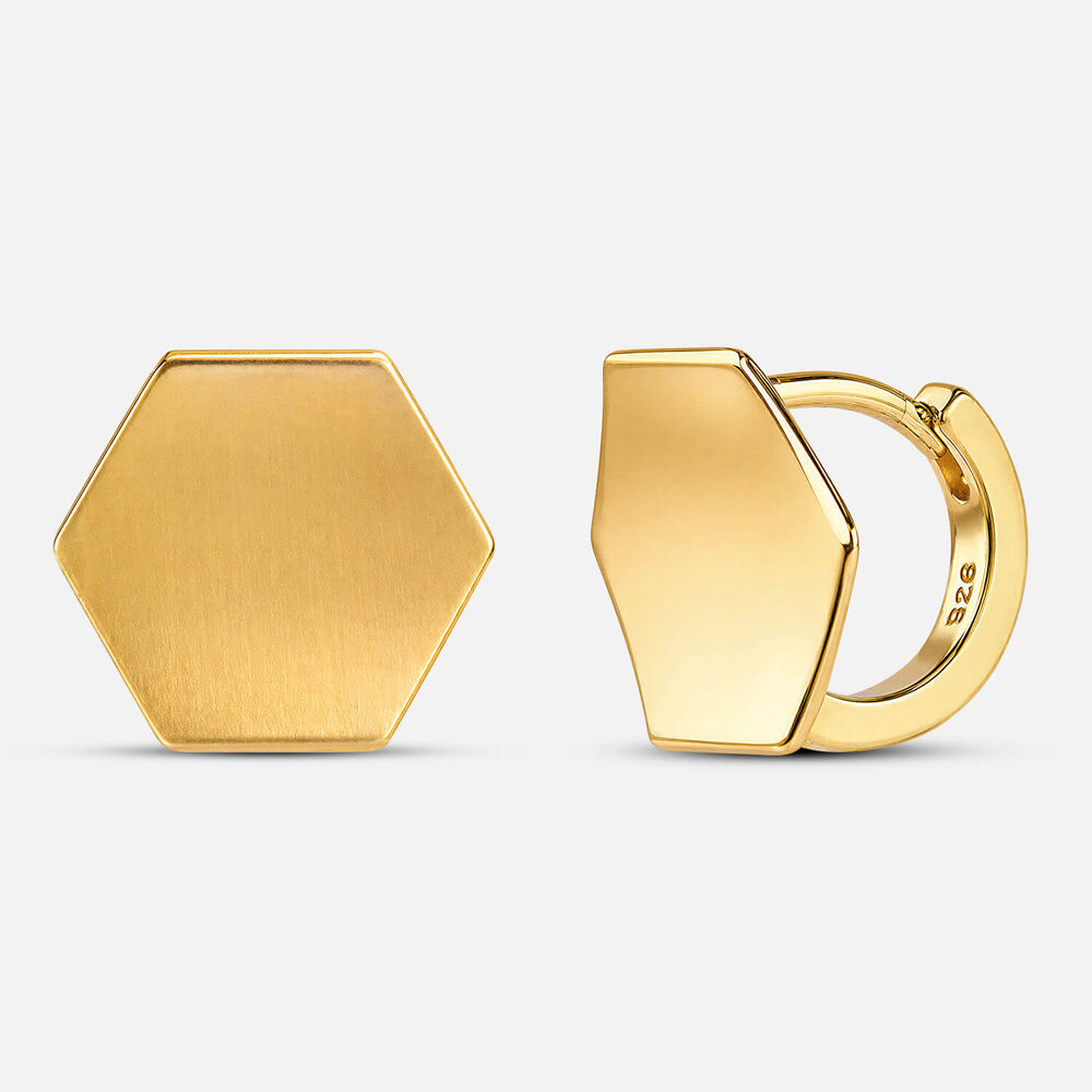 Yellow Gold Plated Sterling Silver Matt Hexagon Shape Stud Earrings