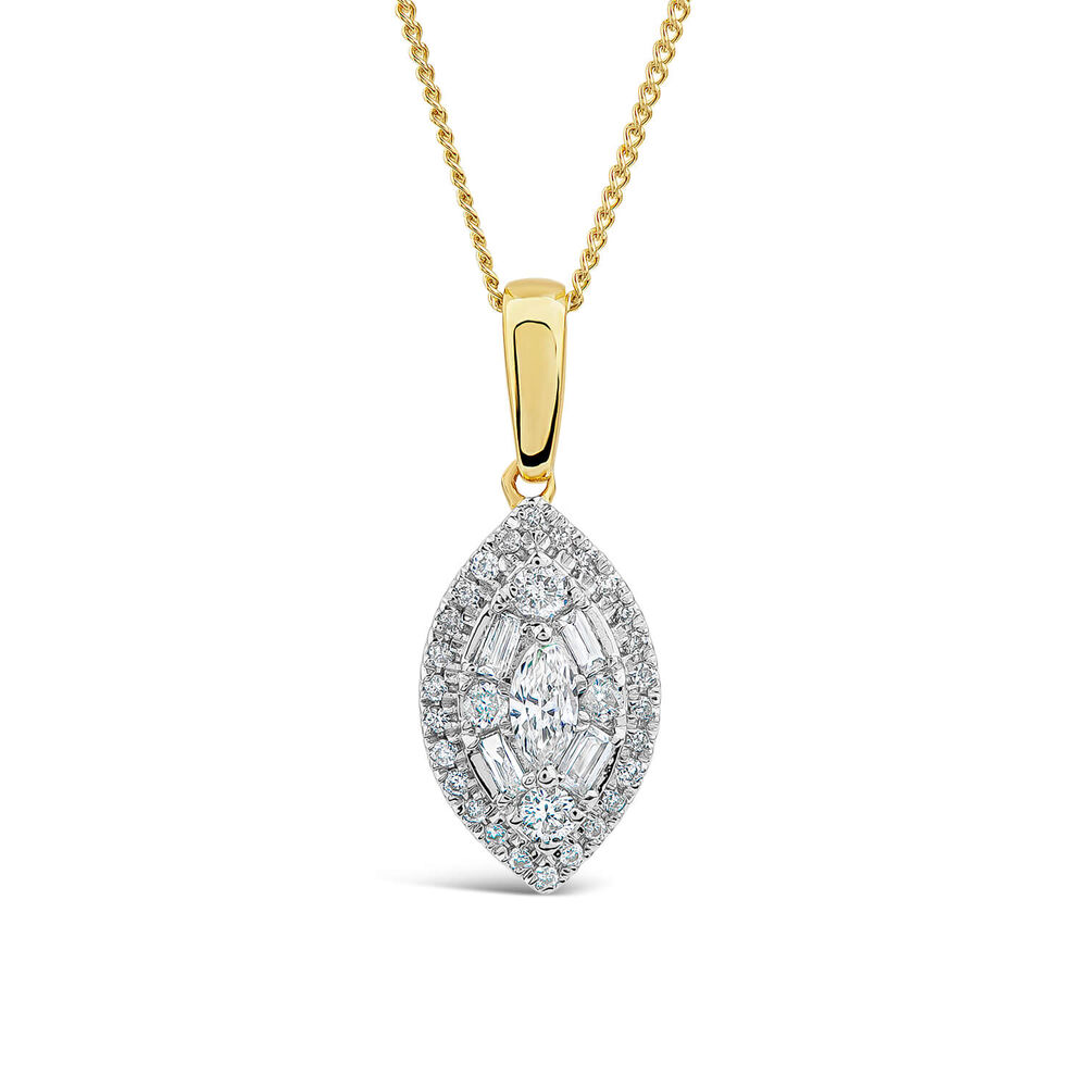 9ct Yellow Gold Marquis Shape Cluster 0.25ct Baguette Diamond Pendant image number 0
