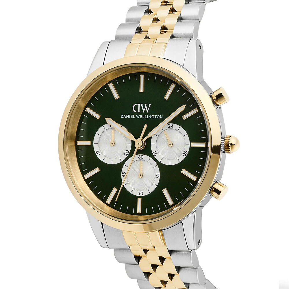 Daniel Wellington Iconic 42mm Green Dial Two Tone Stainless Steel Bracelet Chronograph Watch
