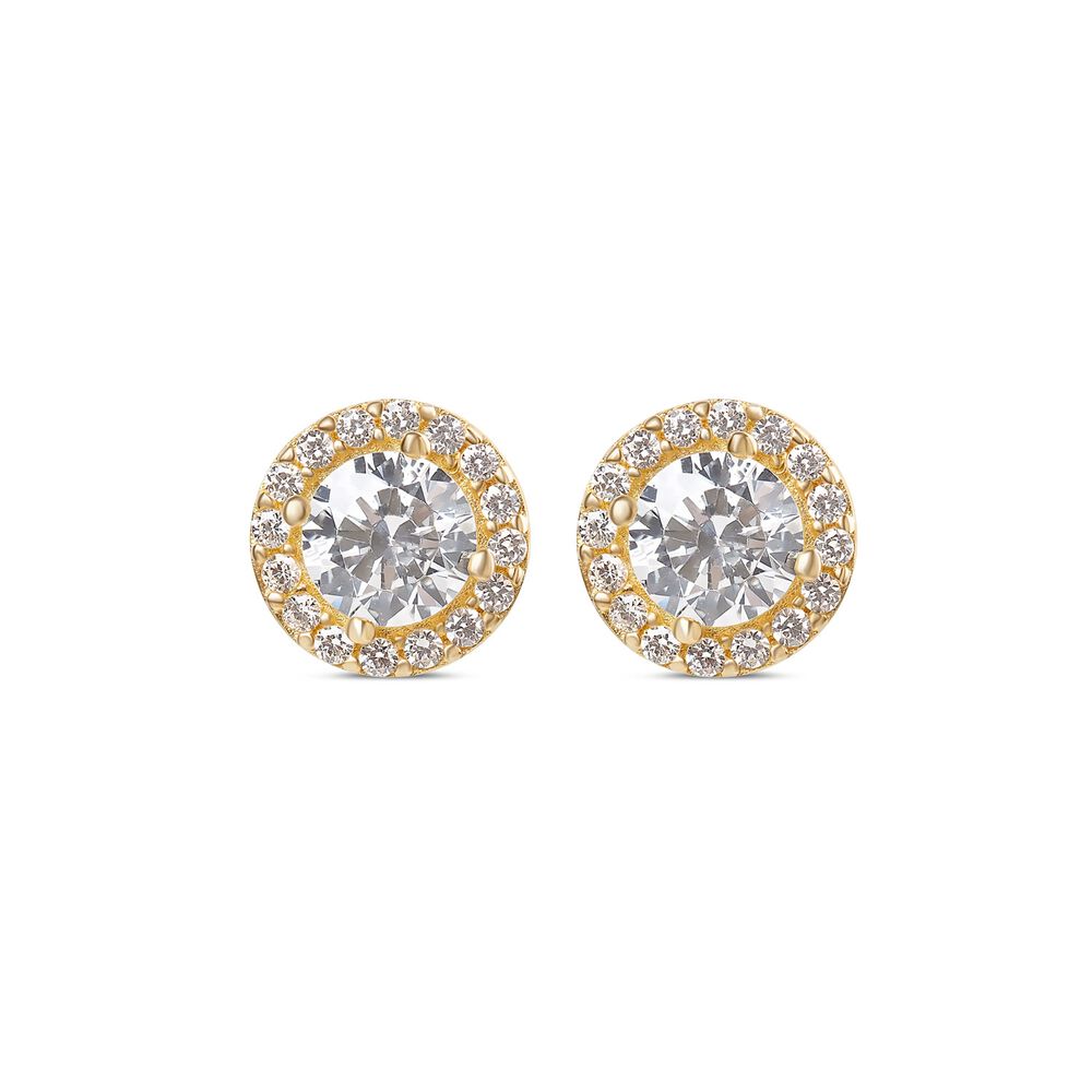 9ct Yellow Gold Cubic Zirconia Halo Stud Earrings image number 0