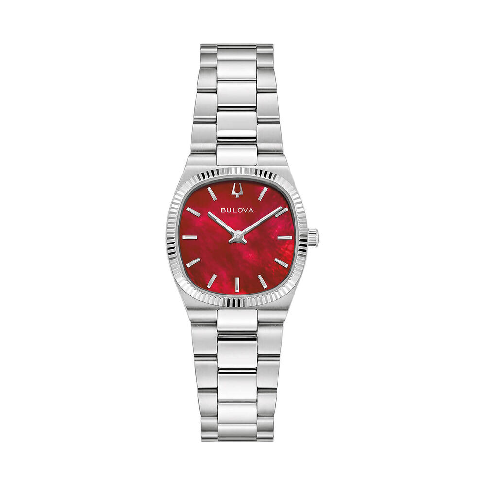 Bulova Super Seville Mini 25mm Red Dial Stainless Steel Bracelet Watch