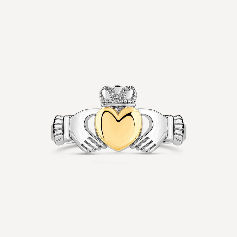 Sterling Silver & 9ct Yellow Gold Plain Claddagh Ring image number 1