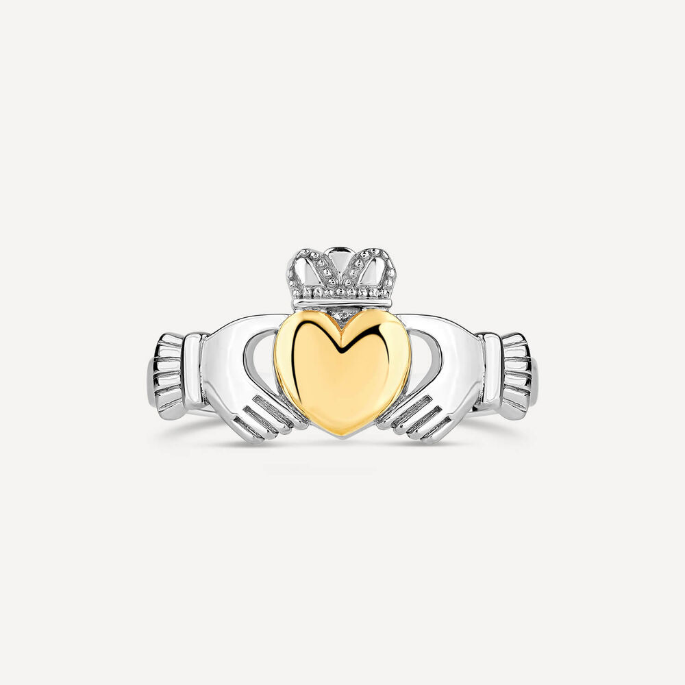 Sterling Silver & 9ct Yellow Gold Plain Claddagh Ring