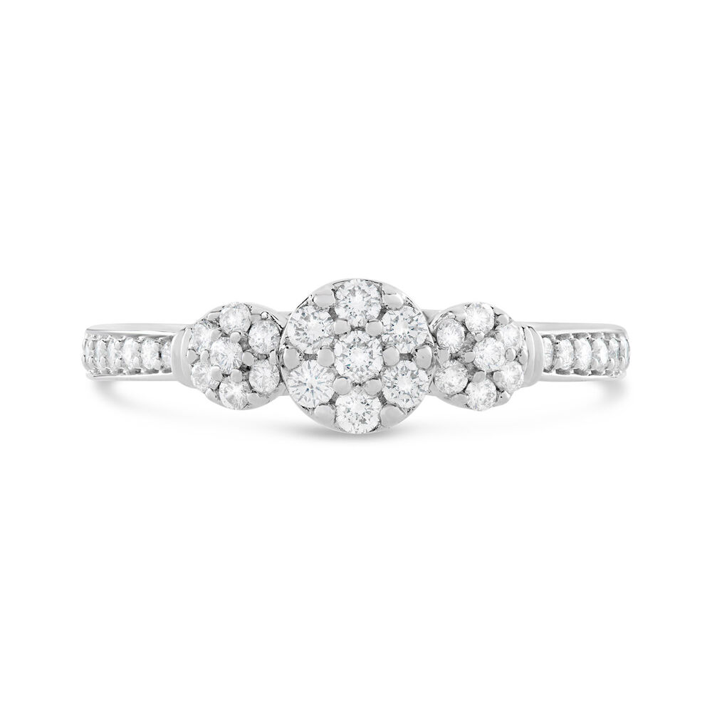 18ct White Gold 0.30ct Diamond Three Clusters and Shoulders Ring