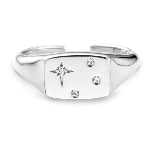 Mya Bay Silver Plated Cubic Zirconia Star Signet Ladies Ring