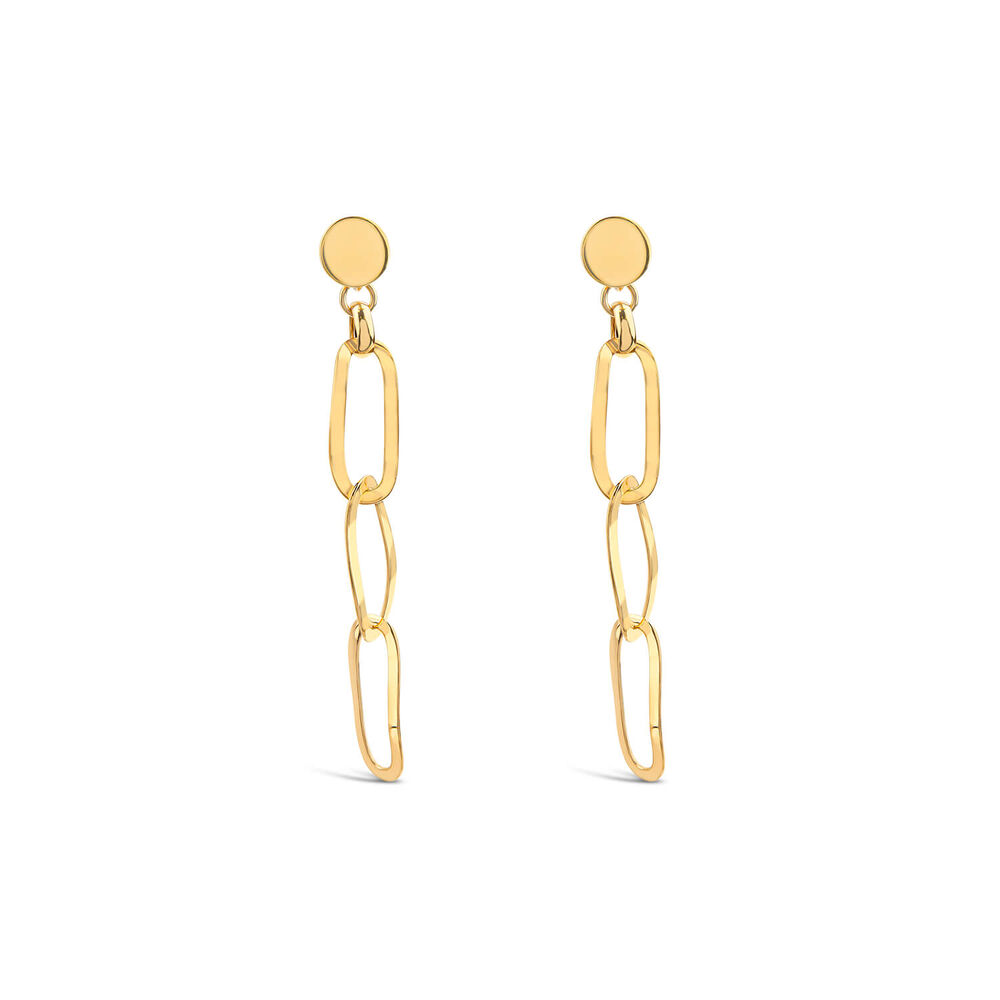 Yellow Gold Plated Sterling Silver Open Oval Link Drop Earrings