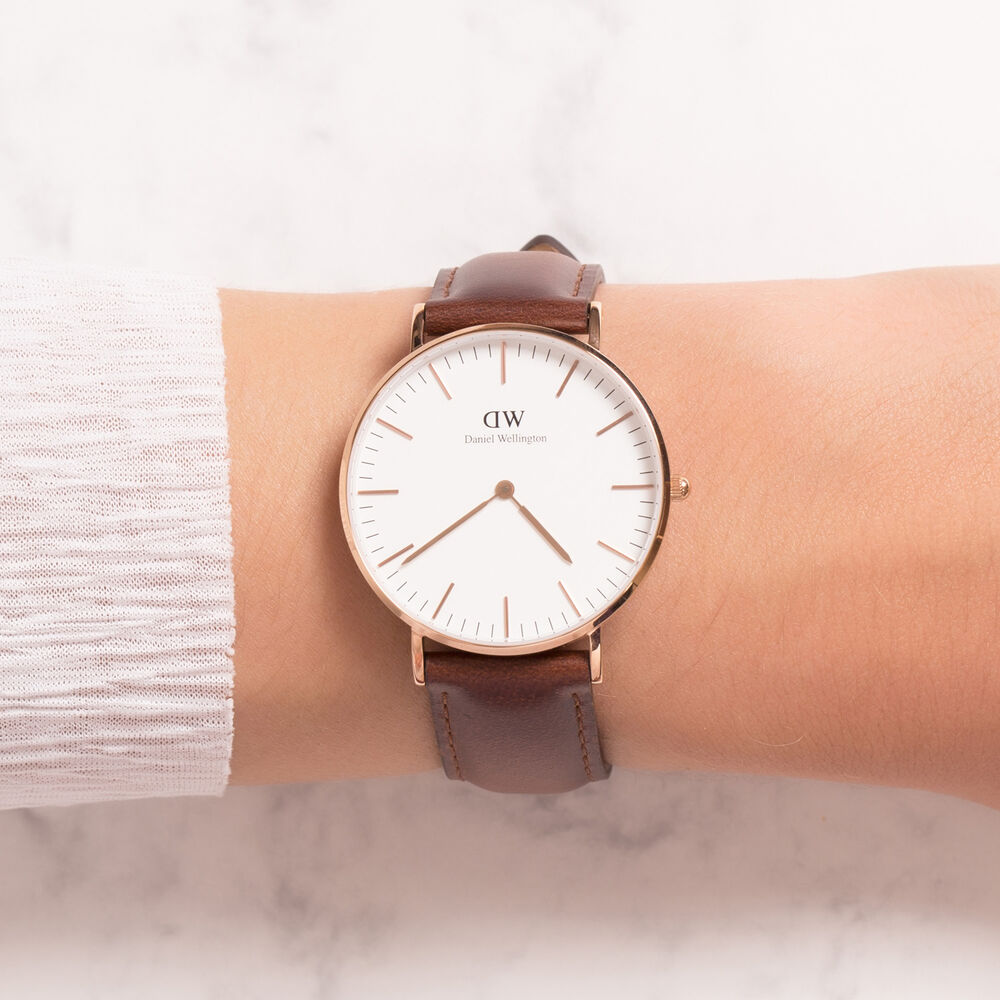 Daniel Wellington Classic St Mawes Lady rose gold-plated and brown leather strap watch image number 2