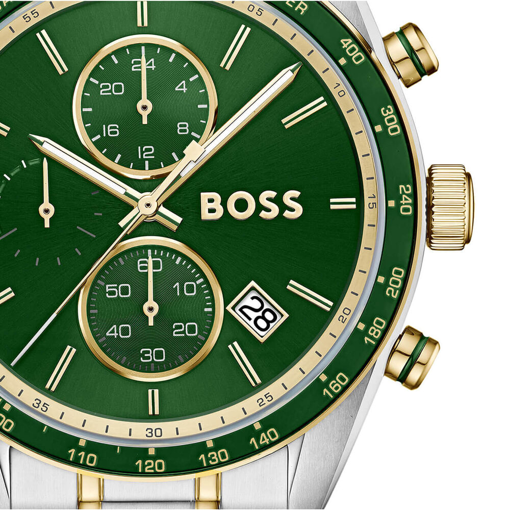 BOSS Grand Prix Vitesse 44mm Green Dial Two Tone Steel Bracelet Watch