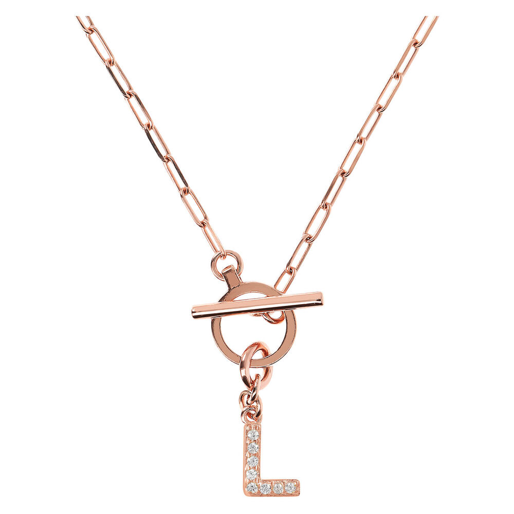 Bronzallure Mini Paper Link With Latter L Pave And T-Bar Necklace image number 0
