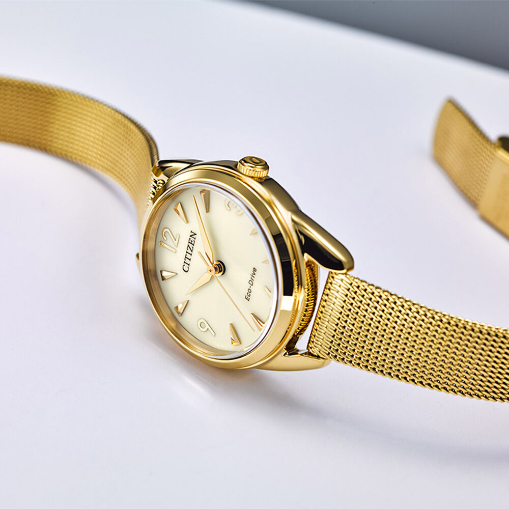 Citizen Eco-Drive Yellow Gold Mesh 27mm Ladies' Watch image number 2