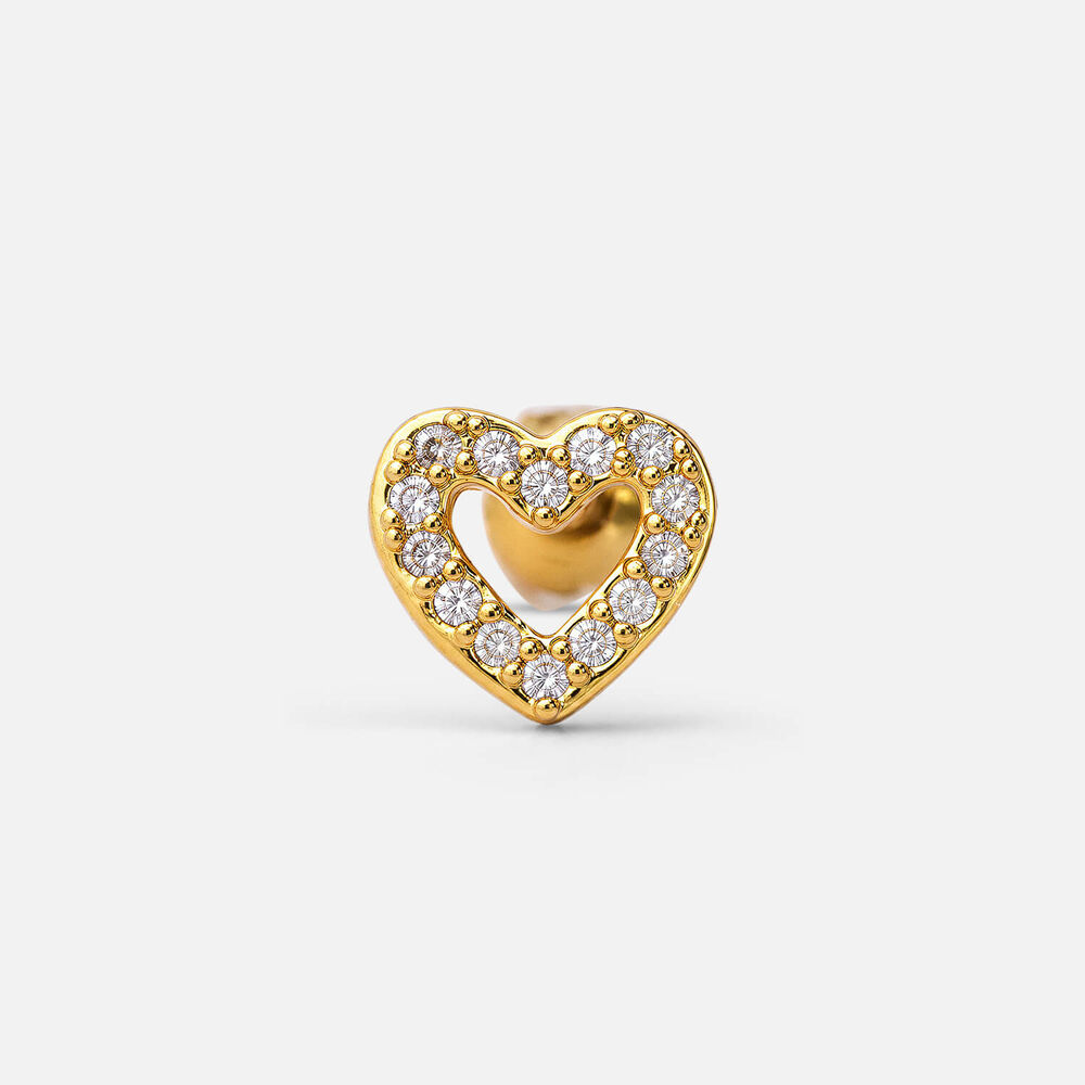 Yellow Gold Plated Vermeil Sterling Silver Cubic Zirconia Open Heart Single Stud Earring