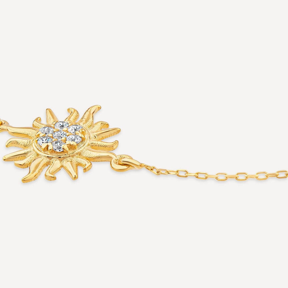 9ct Yellow Gold Cubic Zirconia Sun & Moon & Star Chain Bracelet image number 2