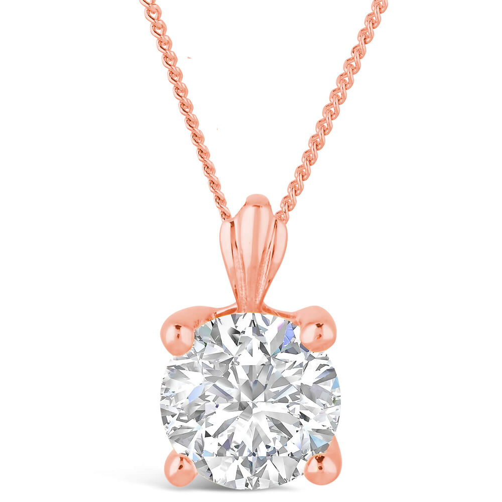 9ct Rose Gold 7mm Four Claw Cubic Zirconia Set Pendant (Chain Included)