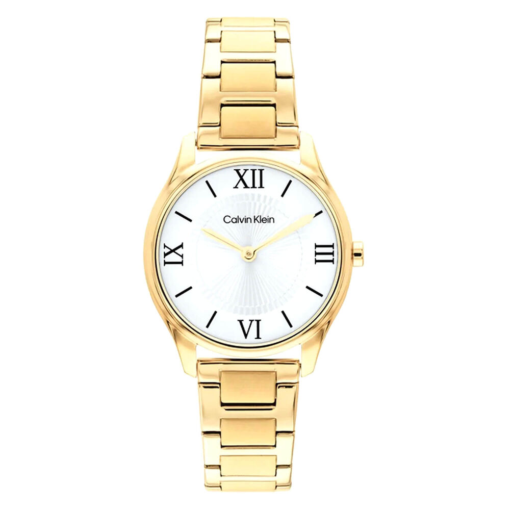 Calvin Klein Sculpted Essentials 28mm White Dial Gold Tone Stainless Steel Bracelet Watch