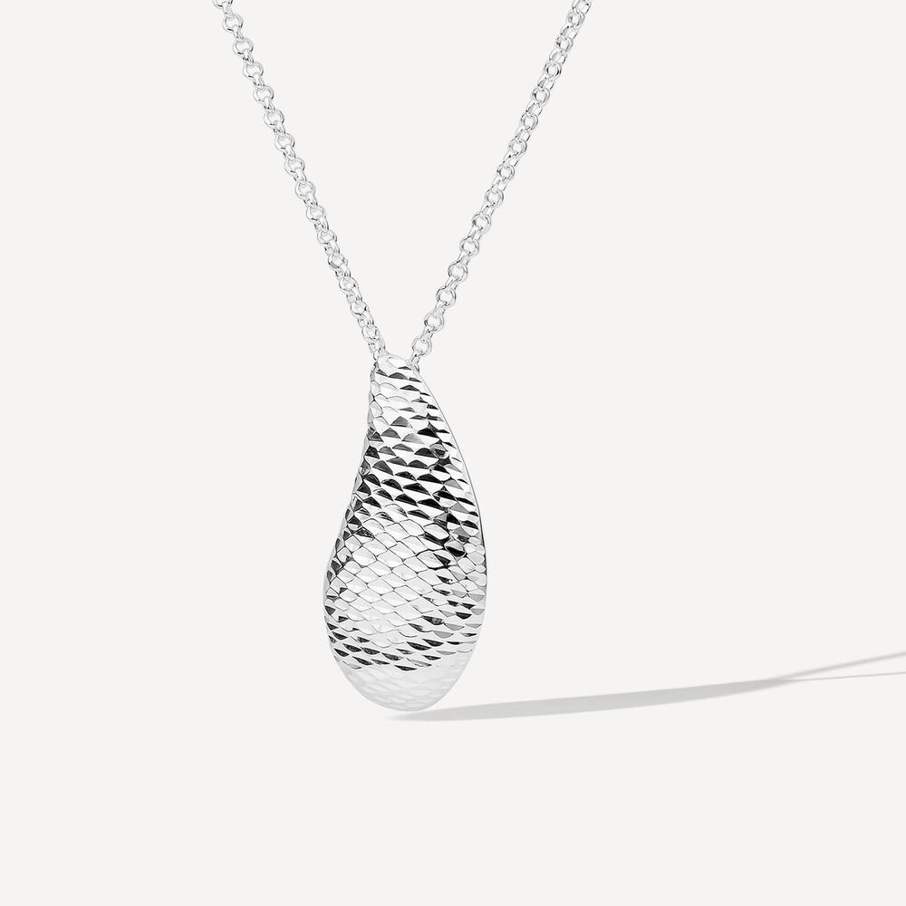 Sterling Silver Diamond Cut Tear Shaped Pendant