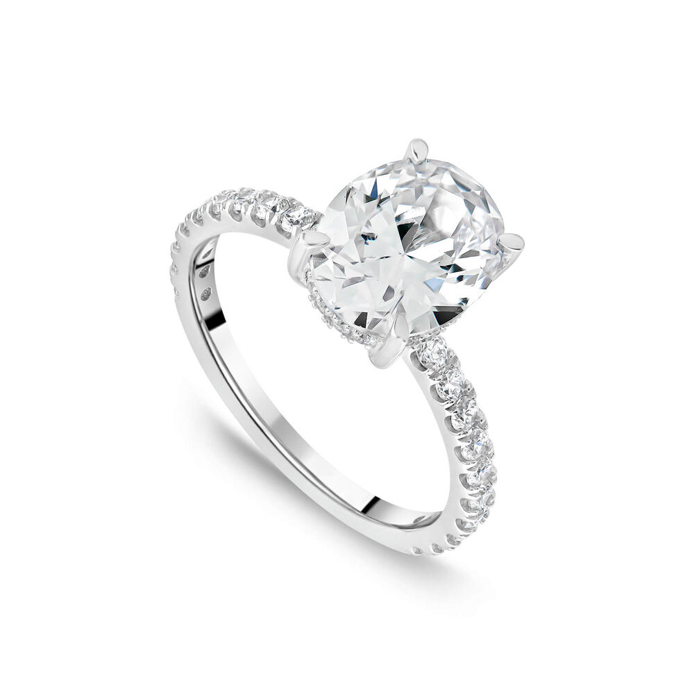 9ct White Gold Cubic Zirconia Oval Centre & Shoulders Set Ring image number 0