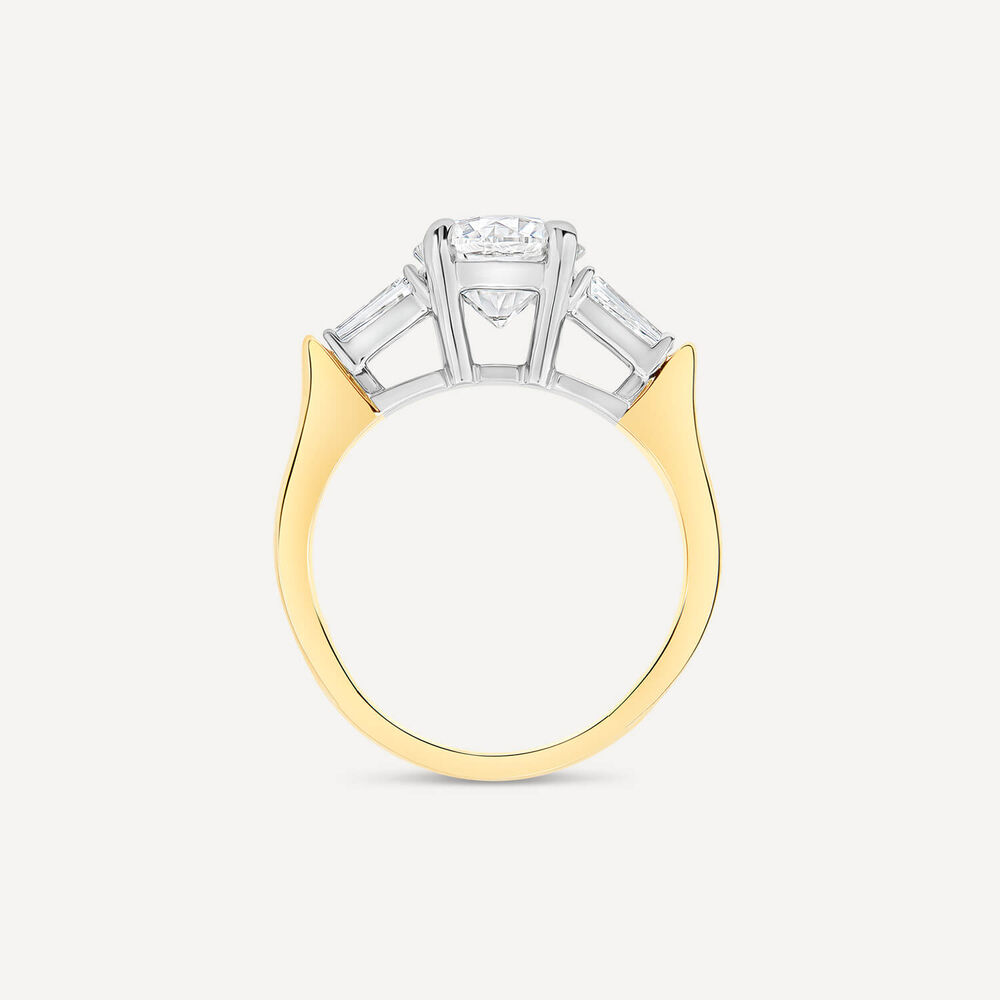 Born 18ct Yellow Gold 1.98ct Lab Grown Round Solitaire & Baguette Diamond Sides Ring