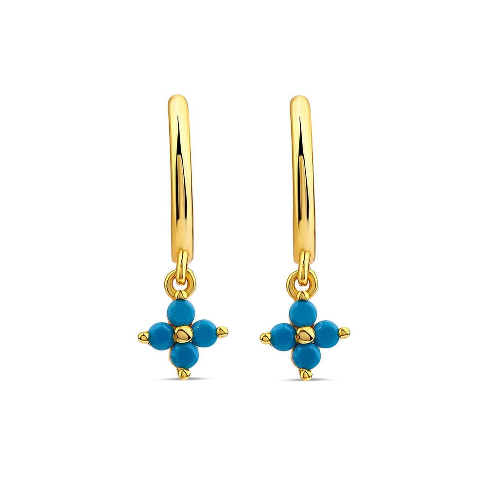 Yellow Gold Plated Blue Flower Hoop Earrings