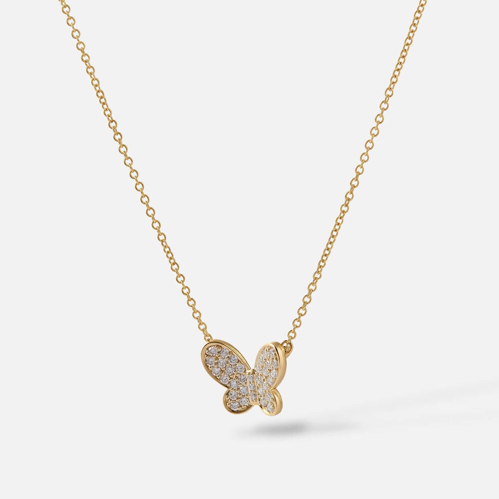 Yellow Gold Plated Vermeil Sterling Silver 0.25ct Lab Grown Diamond Butterfly Necklet