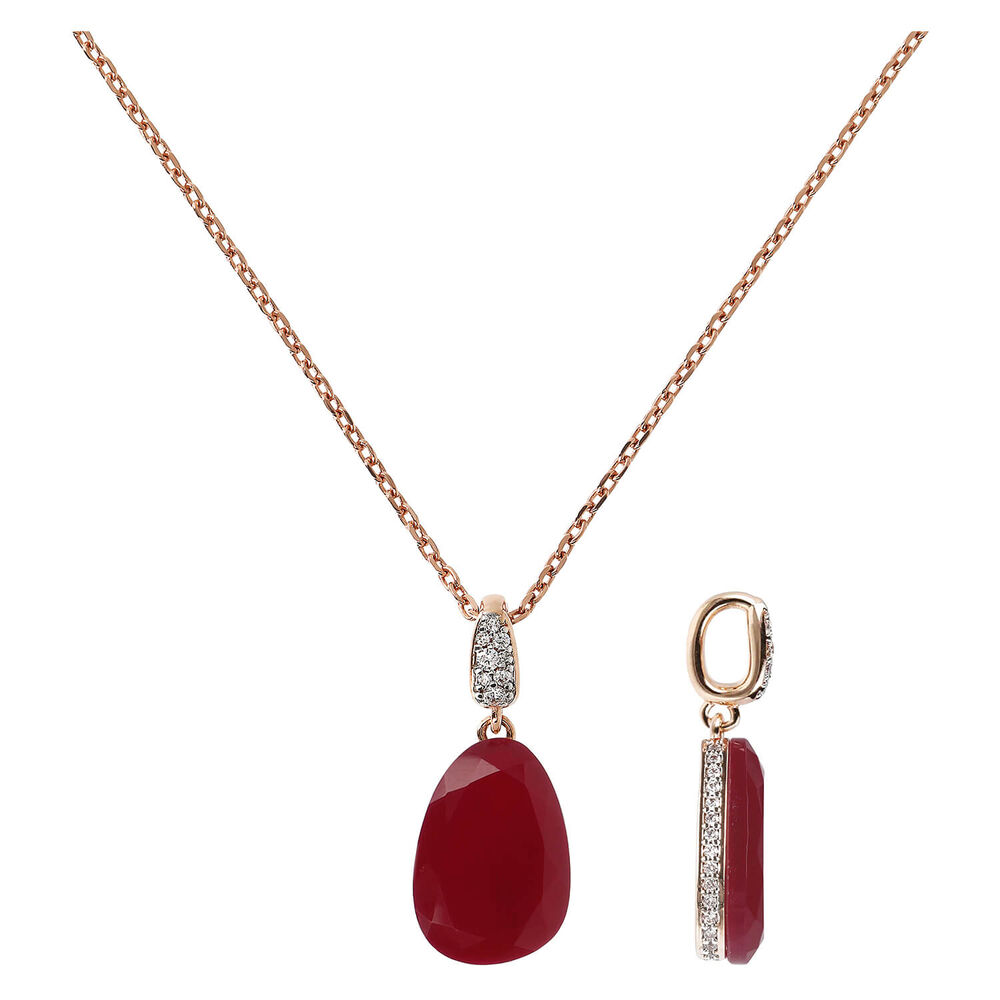 Bronzallure Cameo Collection Plum Agate Cubic Zirconia Tear Drop Pendant 17.5' Ladies Necklace