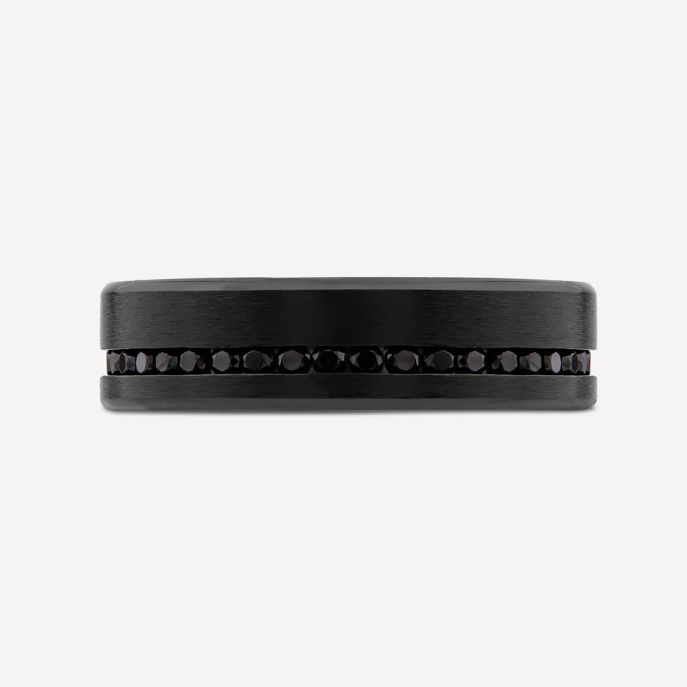 Black Titanium Black Cubic Zirconia Line Mens Ring image number 1