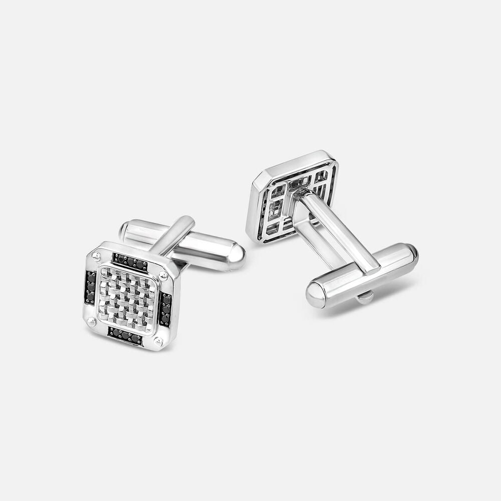 Sterling Silver Black Cubic Zirconia Square Cufflinks