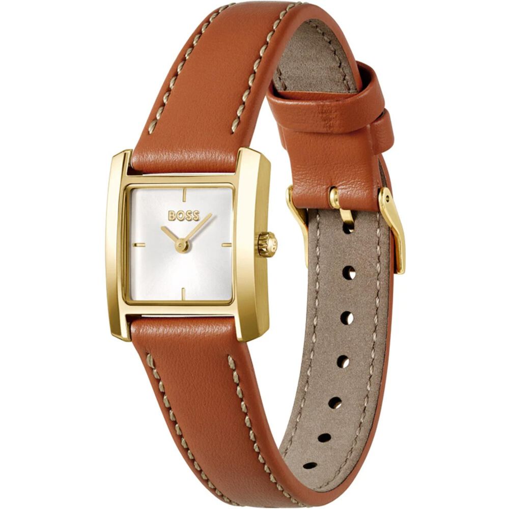 BOSS Lucy Scala 26.5mm White Dial Brown Leather Strap Watch