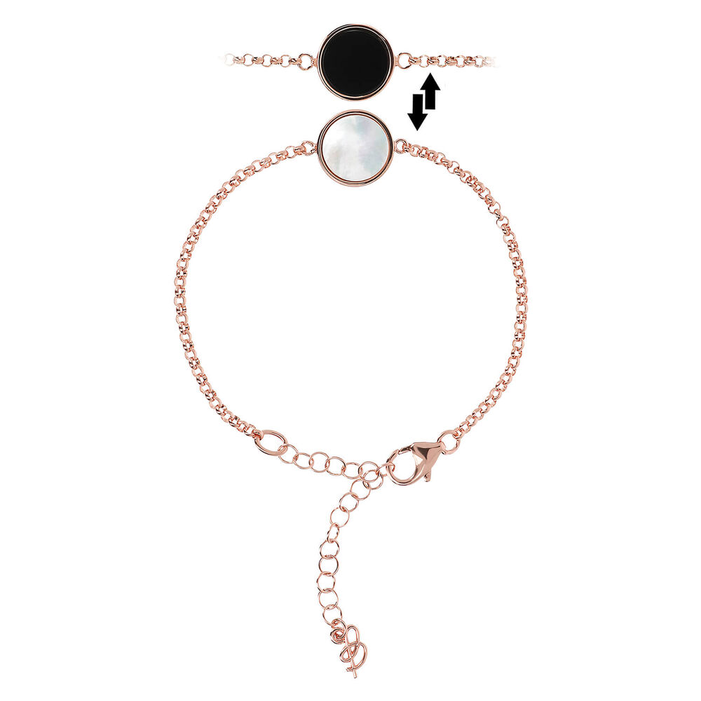 Bronzallure Rose Gold Black Onyx & White Mother of Pearl Disc Bracelet image number 0