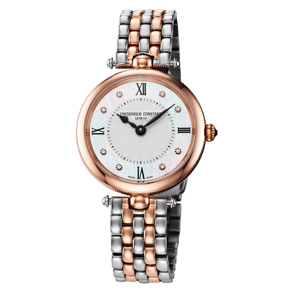 Frederique Constant Art Deco Mother Of Pearl Diamond Dial Bracelet Watch