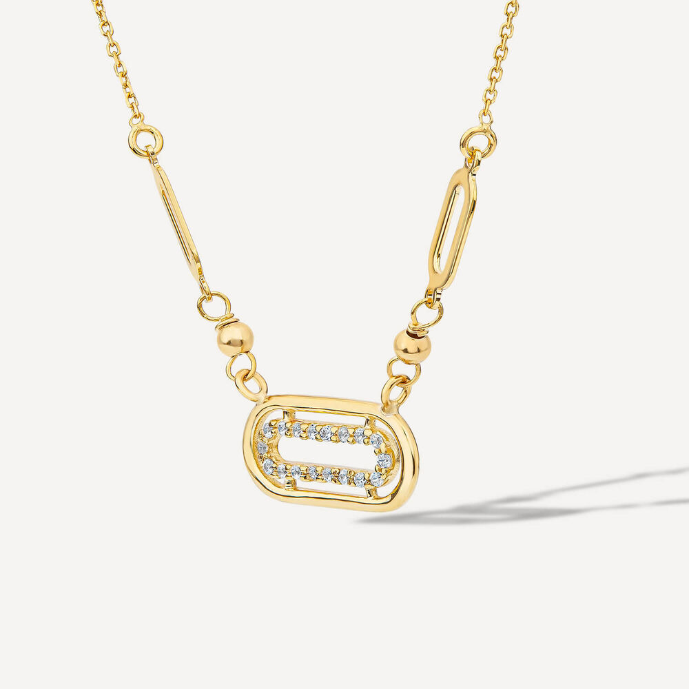 9ct Yellow Gold Oblong Cubic Zirconia Beaded Necklet image number 1