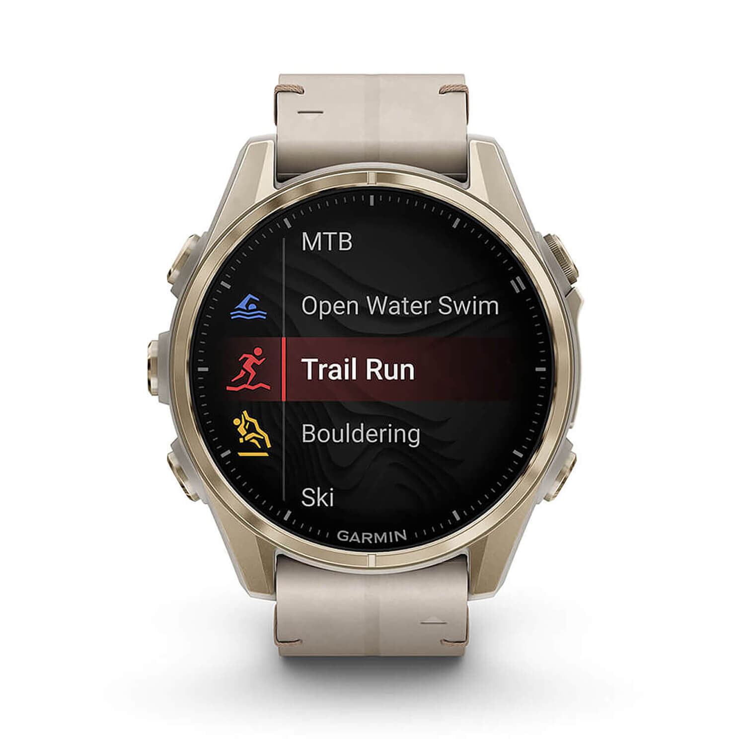 Garmin fenix 8 AMOLED Sapphire 43mm Soft Gold Case Limestone Leather Strap Watch