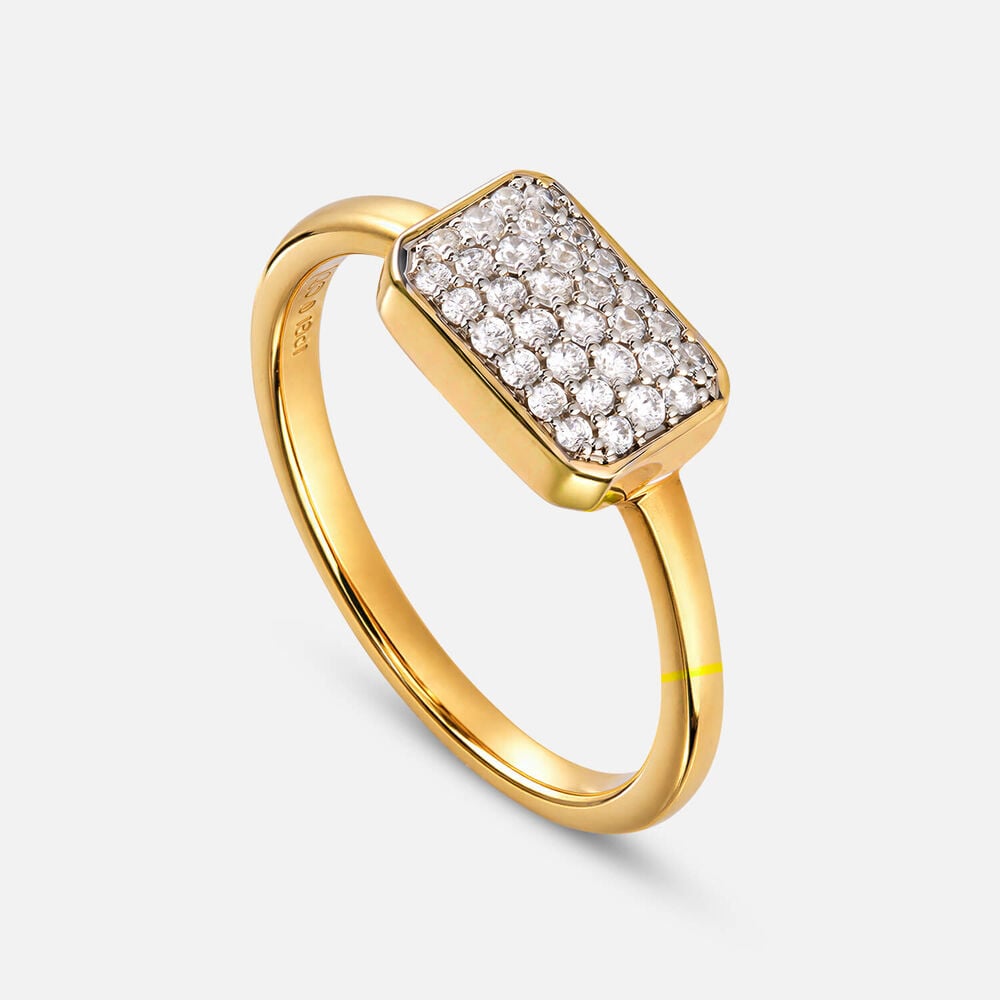 9ct Yellow Gold 0.18ct Bezel Set Rectangular Pave Diamond Ring