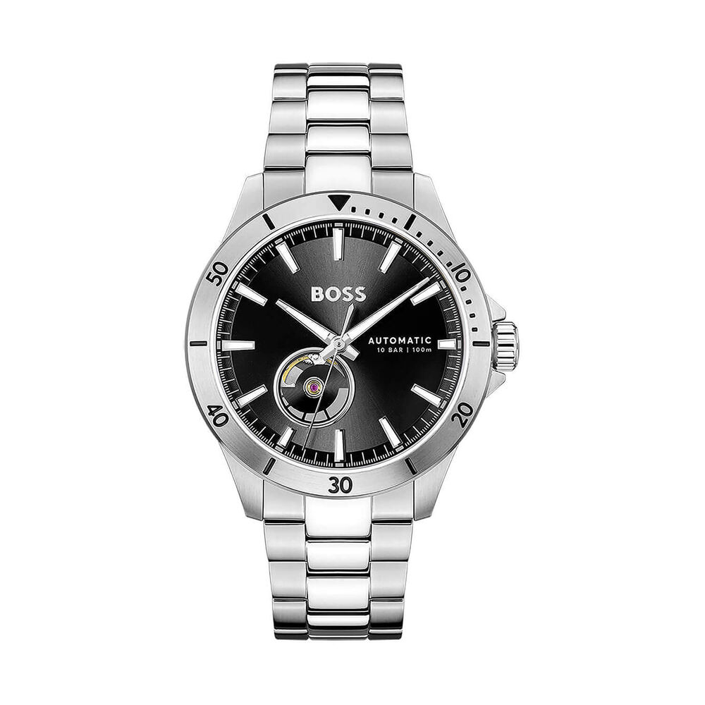 BOSS Troper Automatic 42mm Black Open Heart Dial Steel Bracelet Watch