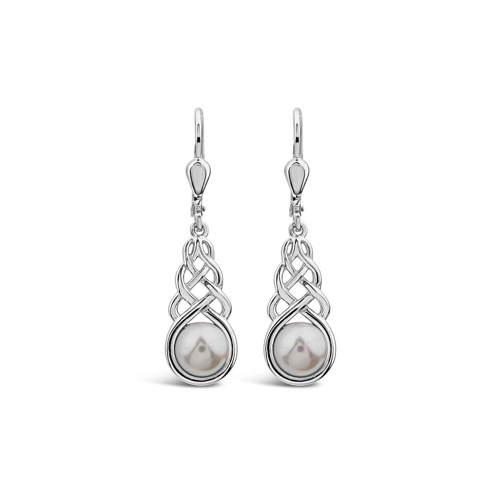 Sterling Silver Fresh Water Pearl Celtic Drop Earrings image number 0