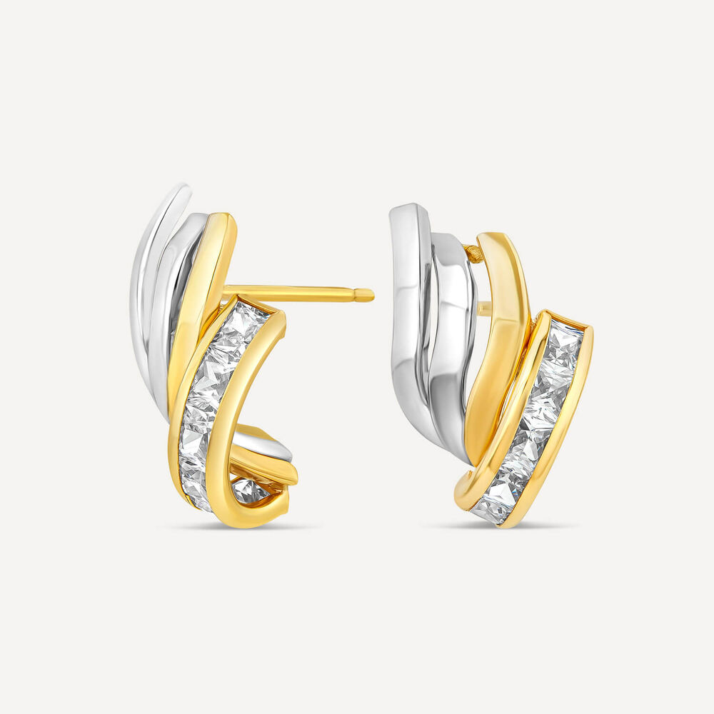 9ct Yellow Gold Channel Set Cubic Zirconia 4 Bar Stud Earrings image number 1