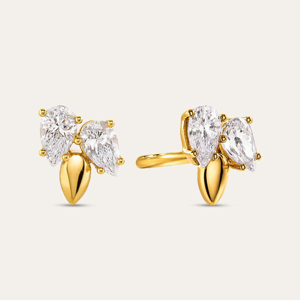 9ct Yellow Gold Two Pear Cubic Zirconia With Gold Tip Stud Earrings