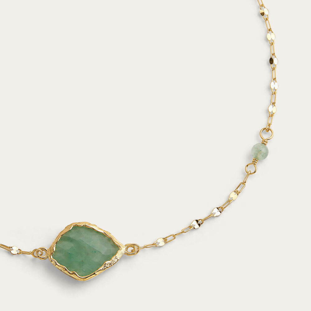 9ct Yellow Gold Beaded Chain Green Aventurine Bracelet