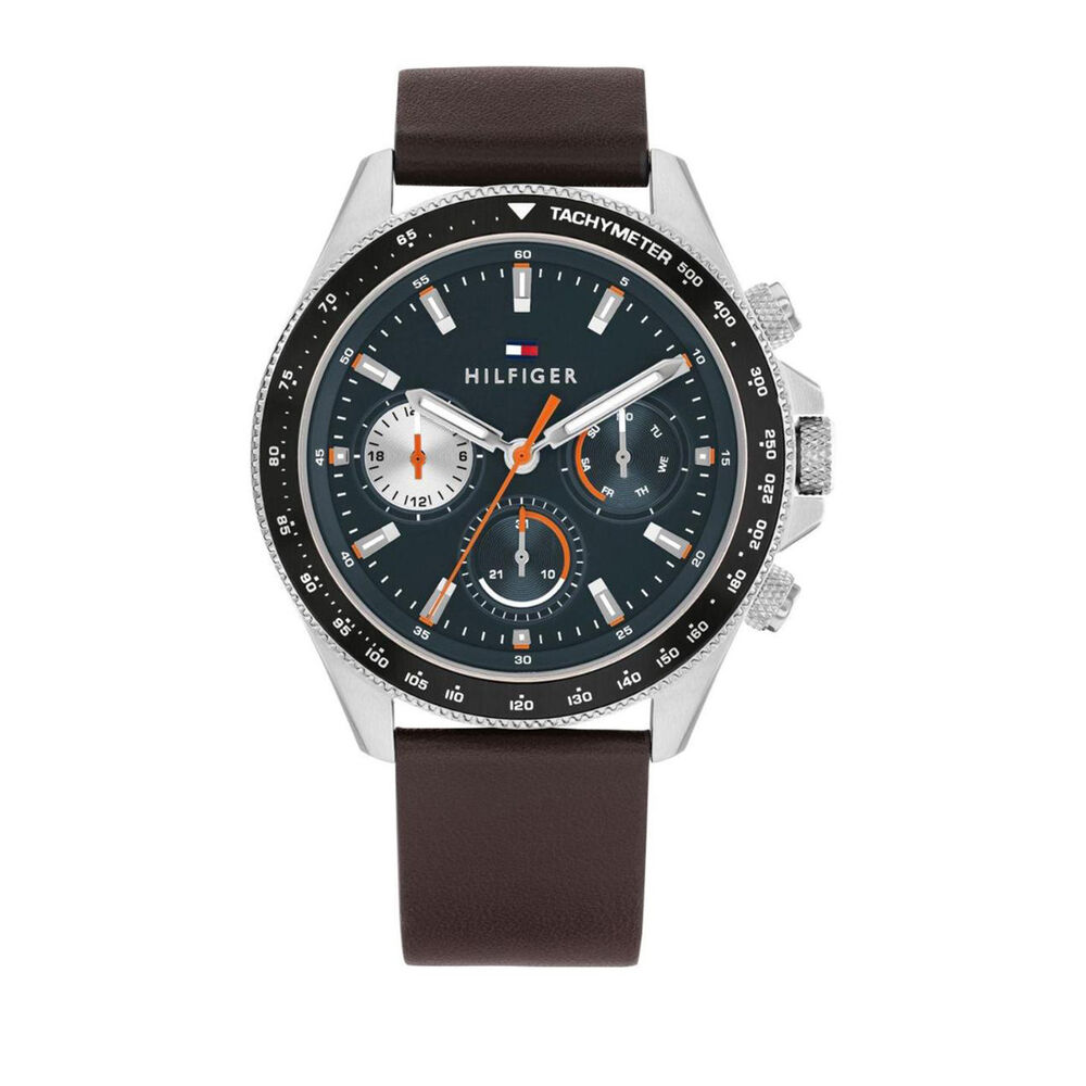 Tommy Hilfiger Clark 44mm Grey Dial Brown Leather Strap Watch