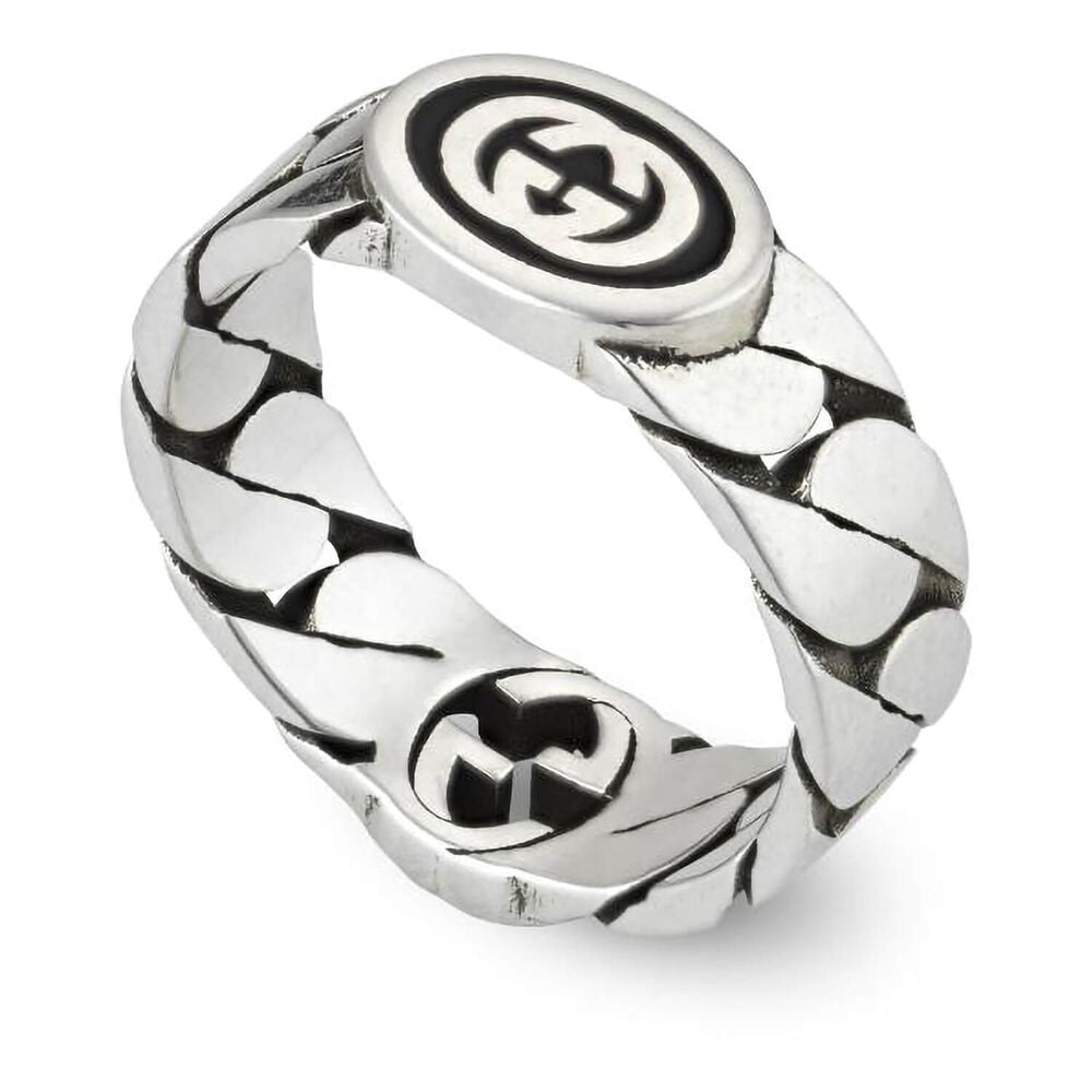 Gucci Interlocking G Woven Logo Sterling Silver Ring (UK Size N-O)