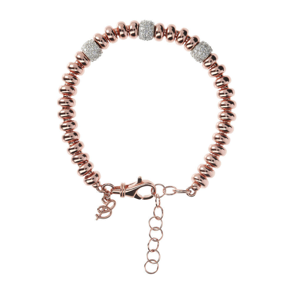 Bronzallure 18ct Rose Gold-Plated Cubic Zirconia Bead Bracelet