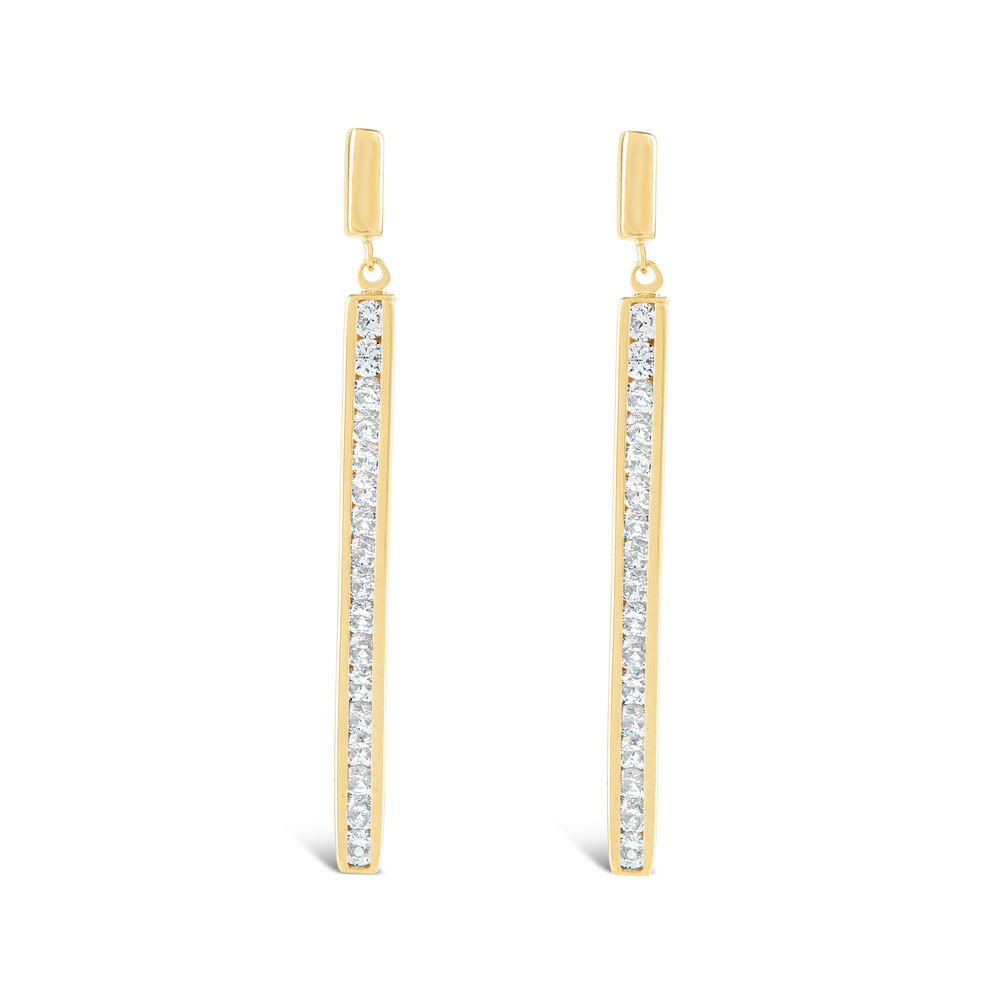 9ct Yellow Gold Cubic Zirconia Channel Set Bar Drop Earrings