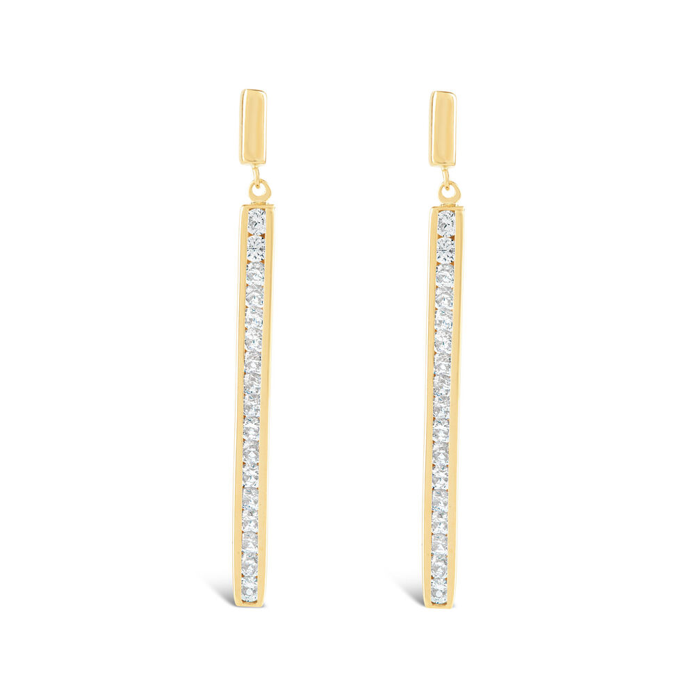 9ct Yellow Gold Cubic Zirconia Channel Set Bar Drop Earrings image number 0