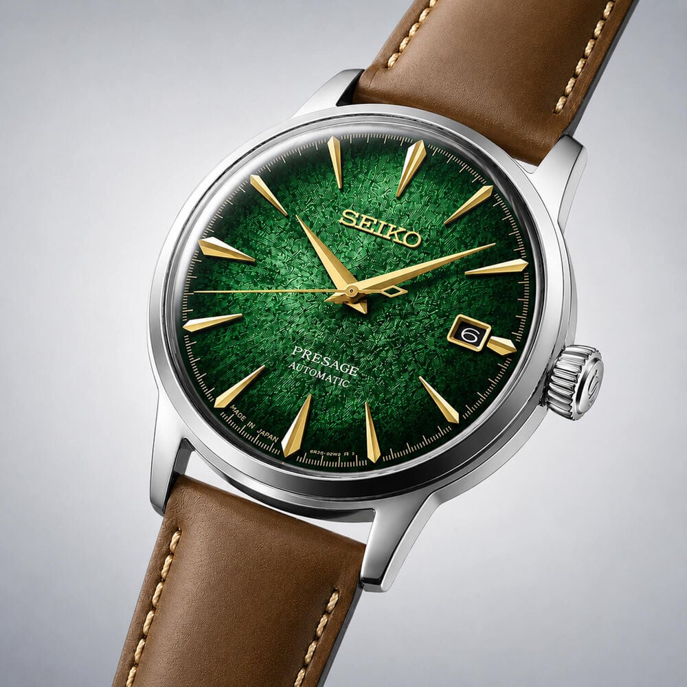 Seiko Presage Cocktail Time Crushed Ice &lsquo;Mint Mist&rsquo; 38.5mm Green Dial Leather Strap Watch